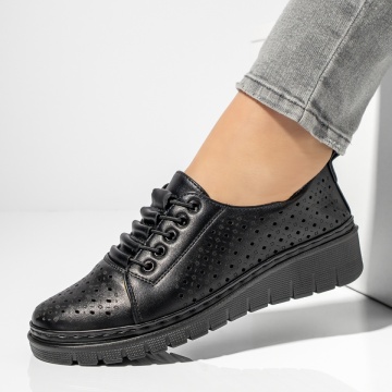 Pantofi casual dama cu siret elastic si perforatii negri ZEF13156, 1, zeforia.ro