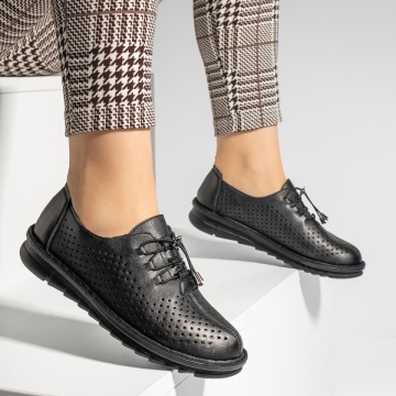 Pantofi casual dama cu siret elastic si perforatii negri ZEF13226, 4, zeforia.ro