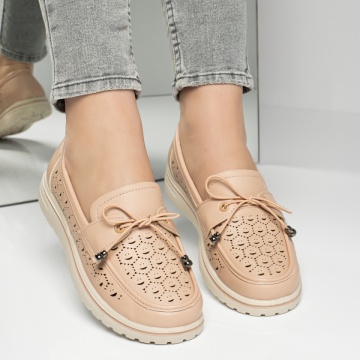 Pantofi casual dama cu siret elastic si perforatii roz MOD13168, 2, modlet.ro