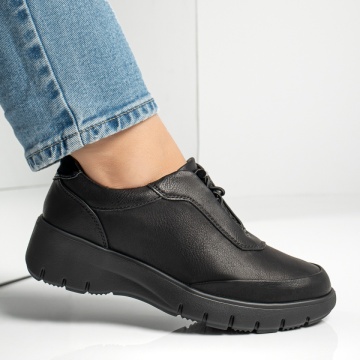 Pantofi casual dama cu siret elastic si platforma negri MOD11942, 4, modlet.ro