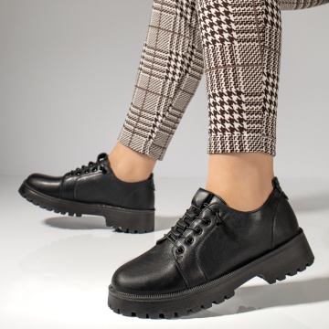 Pantofi casual dama cu siret elastic si talpa groasa negri MOD12990, 2, modlet.ro
