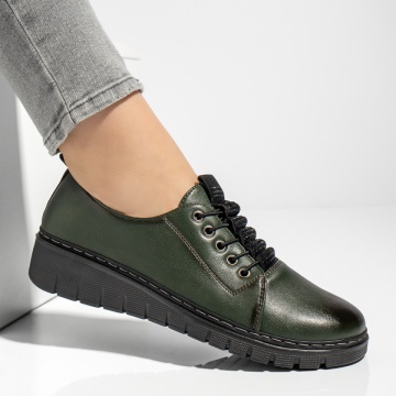 Pantofi casual dama cu siret elastic si talpa groasa verzi MOD13170, 4, modlet.ro