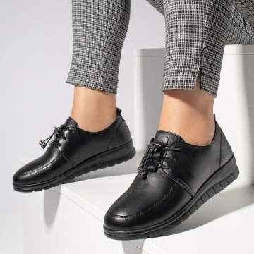 Pantofi casual dama cu siret elastic si talpa joasa negri MOD11936, 2, modlet.ro