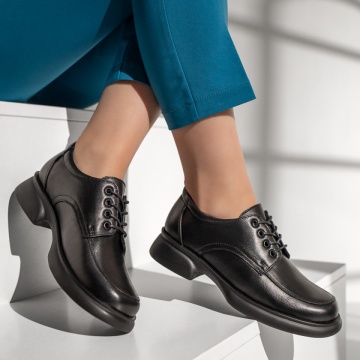 Pantofi casual dama cu siret negri din Piele naturala MOD13136, 3, modlet.ro