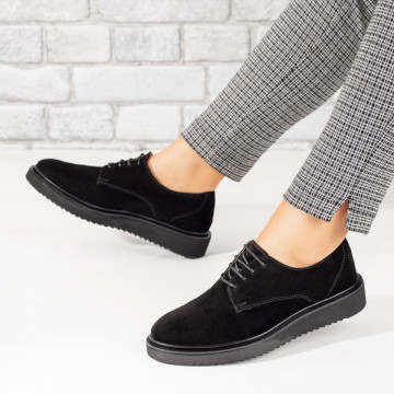 Pantofi casual dama cu siret negri suede din Piele naturala MOD03627, 2, modlet.ro