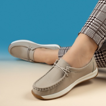 Pantofi casual dama cu siret si talpa joasa khaki MOD14233