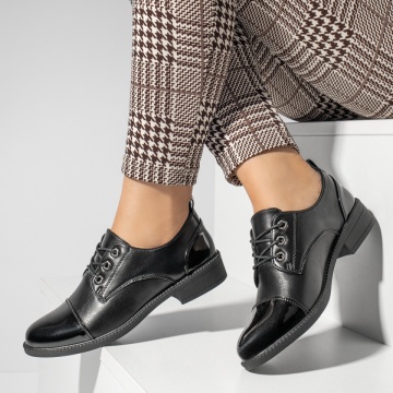 Pantofi casual dama cu siret si varf lucios negri MOD10982, 2, modlet.ro