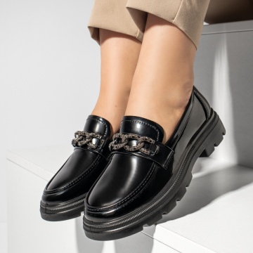 Pantofi casual dama cu strasuri si aspect lucios negri MOD09981, 3, modlet.ro