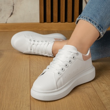 Pantofi casual dama cu talpa groasa alb cu roz MOD12200, 4, modlet.ro