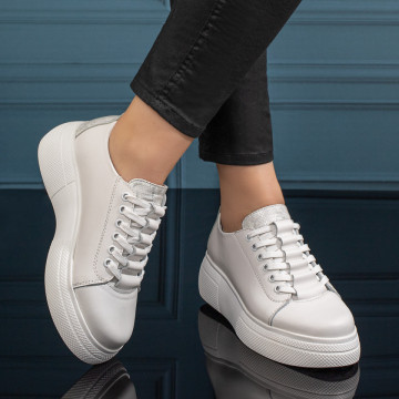 Pantofi casual dama cu talpa groasa albi din Piele naturala MOD11127, 2, modlet.ro