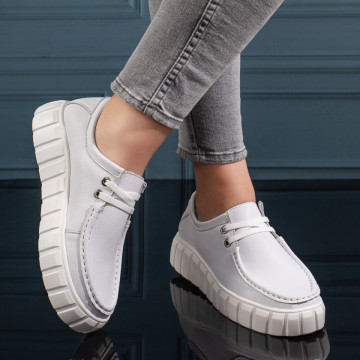 Pantofi casual dama cu talpa groasa albi din Piele naturala MOD11133, 4, modlet.ro