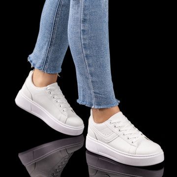 Pantofi casual dama cu talpa groasa albi MOD09603, 3, modlet.ro