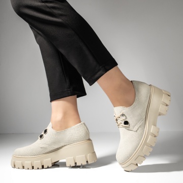 Pantofi casual dama cu talpa groasa bej din Piele naturala MOD09918, 2, modlet.ro