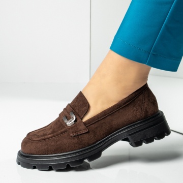 Pantofi casual dama cu talpa groasa maro inchis suede MOD14199