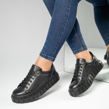 Pantofi casual dama cu talpa groasa negri Piele naturala MOD03646, 3, modlet.ro