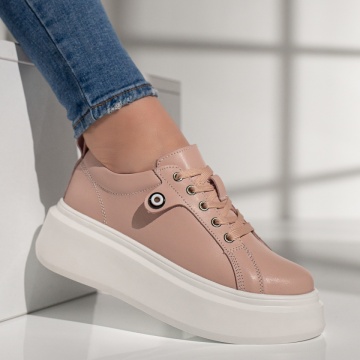 Pantofi casual dama cu talpa groasa roz din Piele naturala MOD11353, 4, modlet.ro