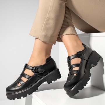 Pantofi casual dama cu talpa groasa si bareta negri MOD13092, 1, modlet.ro