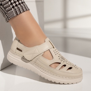 Pantofi casual dama cu talpa groasa si inchidere cu scai bej MOD13319, 3, modlet.ro