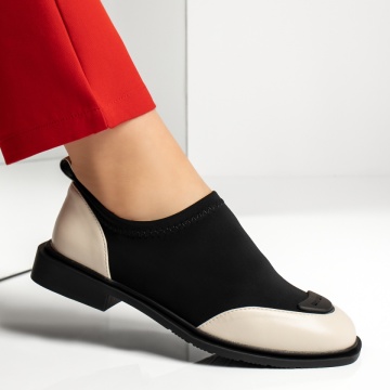 Pantofi casual dama cu talpa joasa negru cu bej MOD13380, 4, modlet.ro