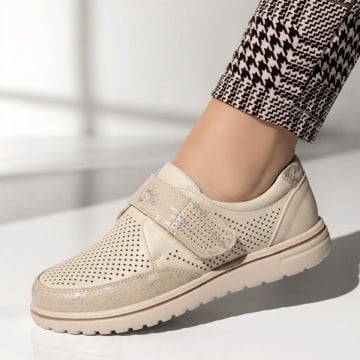 Pantofi casual dama cu talpa joasa si inchidere cu scai bej LILI7, 2, modlet.ro