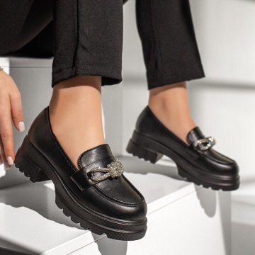 Pantofi casual dama negri cu accesoriu metalic MOD13211, 4, modlet.ro