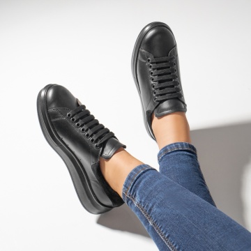 Pantofi casual dama negri cu siret din Piele naturala MOD03628, 3, modlet.ro