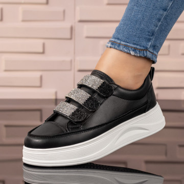 Oferta zilei, Pantofi casual dama negri cu talpa groasa si strasuri atasate MOD10059, modlet.ro