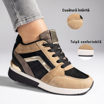 Pantofi casual dama negru cu bej MOD11113, 3, modlet.ro