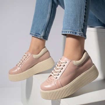 Pantofi casual dama roz cu talpa groasa din Piele naturala MOD12740, 2, modlet.ro