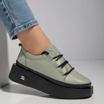 Pantofi casual dama verde deschis din Piele naturala MOD11125, 3, modlet.ro