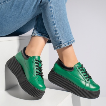Pantofi casual dama verzi cu talpa groasa din Piele naturala MOD12740, 4, modlet.ro