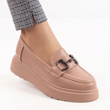 Pantofi casual nude dama cu platforma si aplicatii metalice MOD06254, 3, modlet.ro
