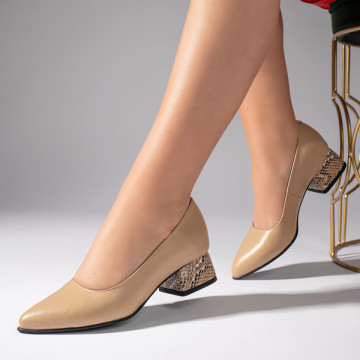 Pantofi cu toc dama bej inchis din Piele naturala MOD11001, 4, modlet.ro