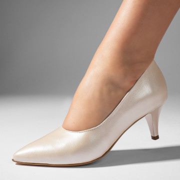 Pantofi cu toc dama bej sidefat din Piele naturala MOD11004, 1, modlet.ro