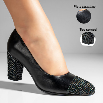 Pantofi cu toc dama negri din Piele naturala MOD11002, 3, modlet.ro
