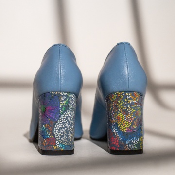Pantofi cu toc dama si print albastri din Piele naturala MOD12047, 4, modlet.ro