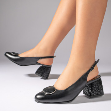 Pantofi cu toc gros dama negri din Piele naturala MOD11065, 5, modlet.ro