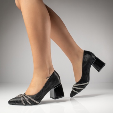 Pantofi cu toc gros dama negri MOD11735, 4, modlet.ro