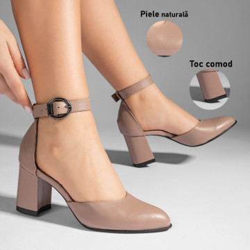 Pantofi cu toc gros dama nude din Piele naturala MOD11062, 3, modlet.ro