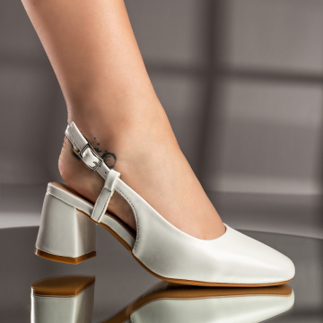 Pantofi cu toc gros dama si bareta albi MOD11545, 1, modlet.ro