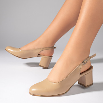 Pantofi cu toc gros si bareta bej din Piele naturala MOD11063, 4, modlet.ro