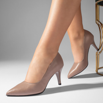 Pantofi cu toc subtire dama nude din Piele naturala MOD11003, 4, modlet.ro