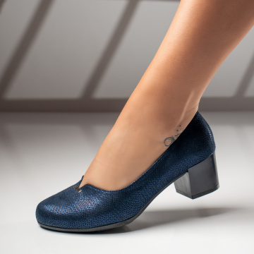 Pantofi dama albastri cu toc gros si imprimeu MOD09942, 3, modlet.ro