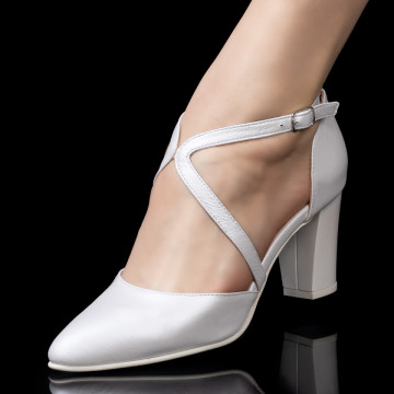 Pantofi dama albi cu toc si barete din Piele naturala MOD08081, 4, modlet.ro