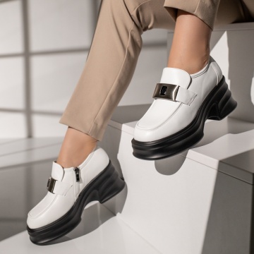 Pantofi dama casual albi cu platforma MOD11831, 2, modlet.ro