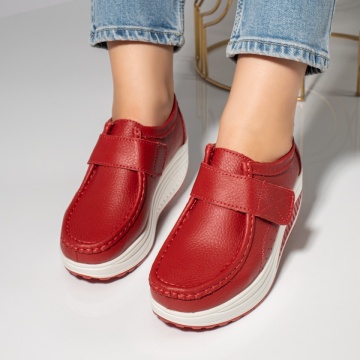 Pantofi dama casual cu platforma rosii din Piele naturala MOD03866, 3, modlet.ro