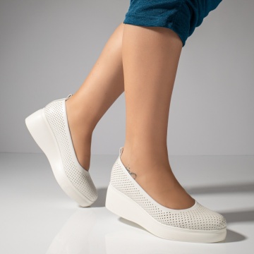 Pantofi dama casual cu platforma si perforatii albi MOD11655, 4, modlet.ro
