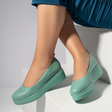 Pantofi dama casual cu platforma si perforatii verzi MOD11655, 2, modlet.ro