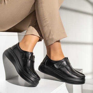 Pantofi dama casual cu talpa groasa negri din Piele naturala MOD13974, 4, modlet.ro