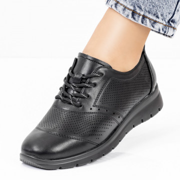 Pantofi dama casual perforati cu siret negri MOD08333, 4, modlet.ro